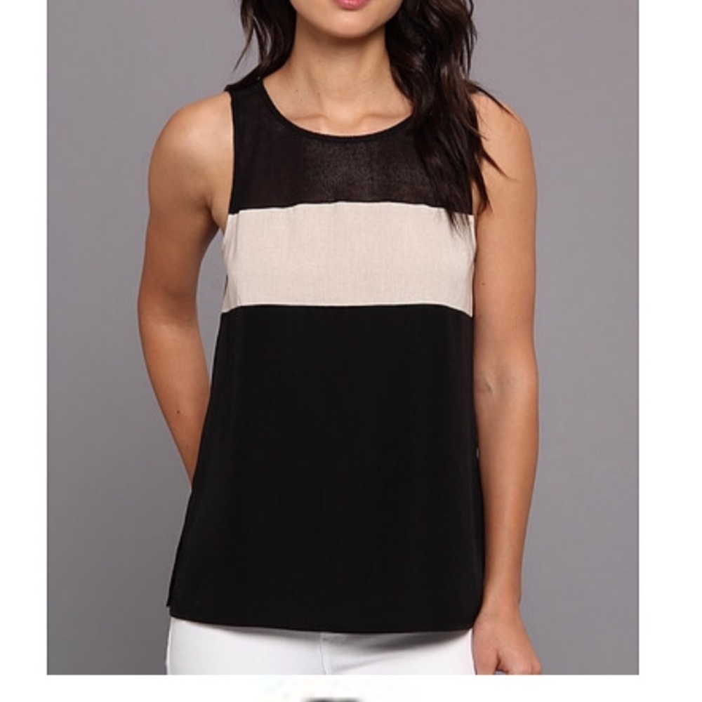 Sanctuary Mixed Media Easy Tank Black and Cream Sz L